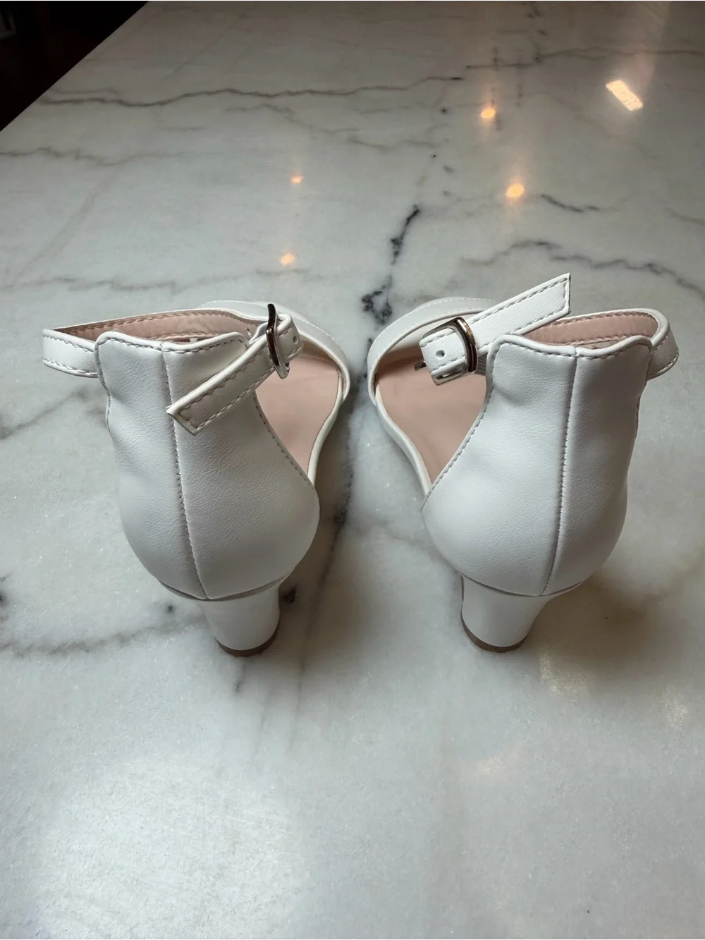 Motasha White Ankle-Strap Dress Heels